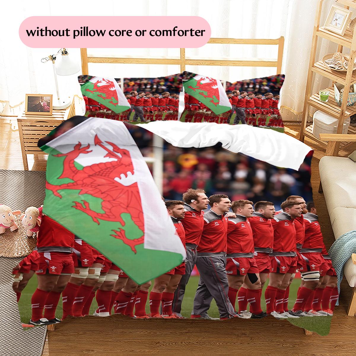 

Wales team Pattern Bedding Home Decoration Birthday Gift (1 * duvet cover + 2 * pillowcase, without core) 200x200cm