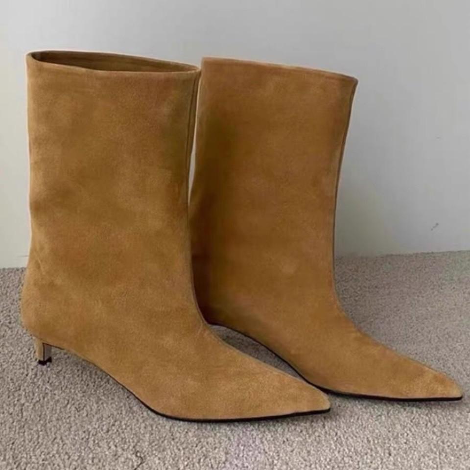 

2025 autumn and winter new leather pattern pointed middle boots women s retro wide boots versatile western cowboy boots short boots women 40 світло-коричневого кольору