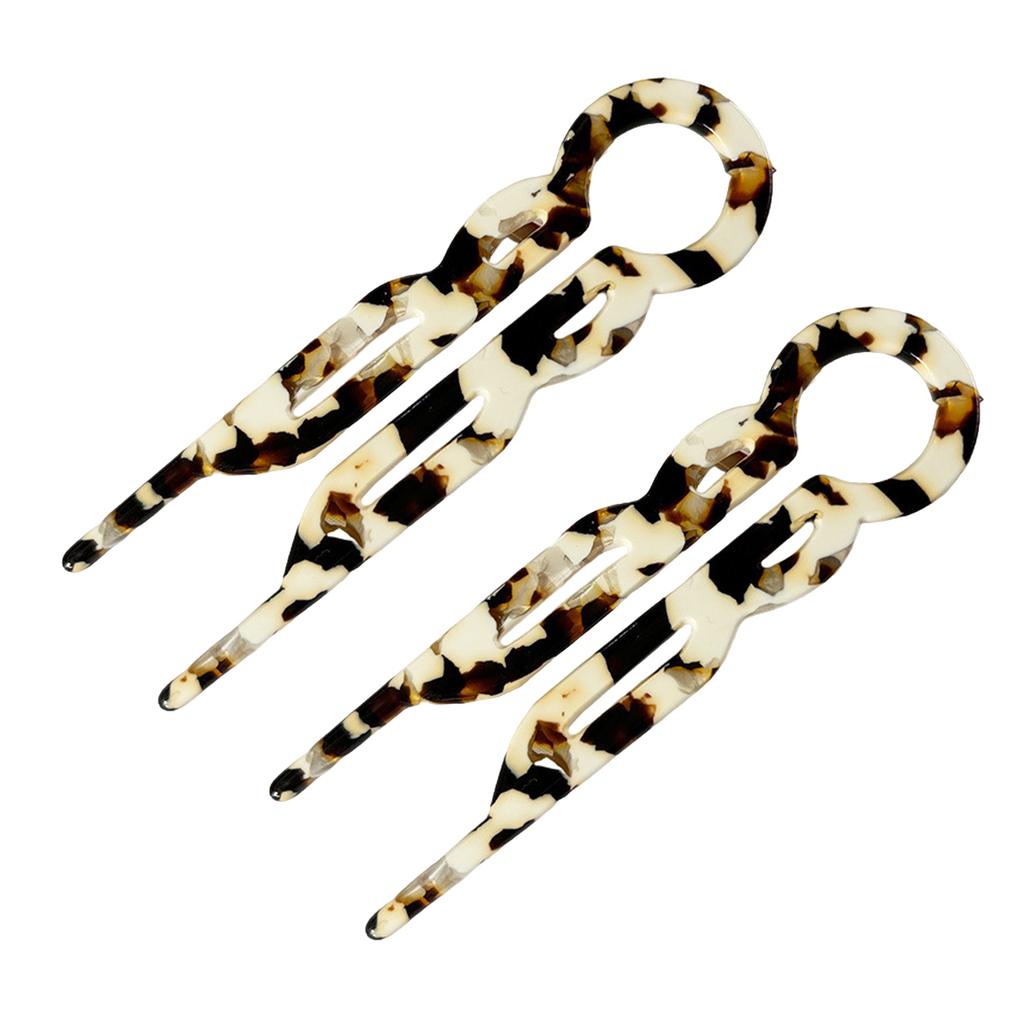 2PCS U-Shaped Hair Fork Fashion Hairpin Acetate Meatball Head Hairclip Fshion Design Bun Sweet Hair Styling Tools for Women Girl