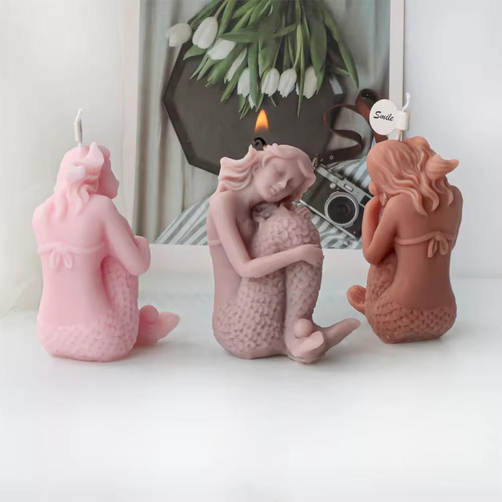 3D Mermaid Candle Silicone Mold Seated Embrace Tail Statue Sea Elf Tool DIY Sea Daughter Aroma Plaster Marine Theme Craft Decor