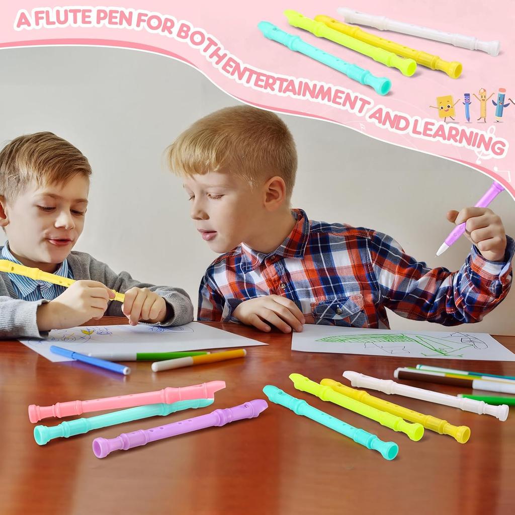 48 Pcs Novelty Flute Shape Rollerball Pens Cute Kawaii Creative Music Pens Black Gel Ink Kids Recorder for School Office Parties Desktop Decoration