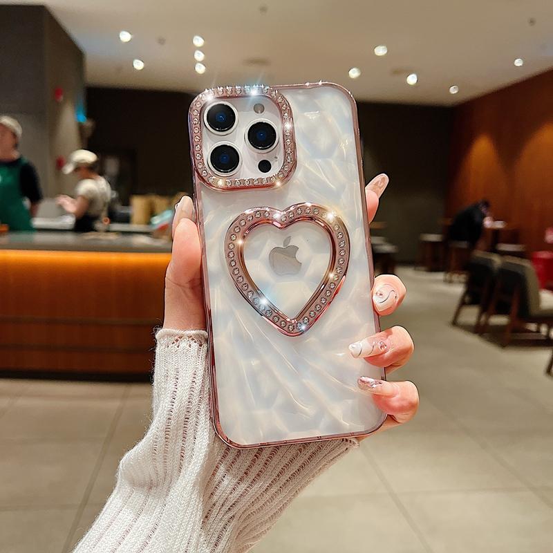 Luxus Glitzer Strass Transparent 3D Herz Handyhülle Für iPhone 16 15 14 13 11 12 16 Pro Max Stoßfest Verchromte Rückseite