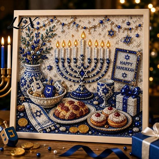 Beginner Friendly Craft DIY Hanukkah Pearl Art Kit, 3D Mosaic Bead Set, Creative Indoor Garden Decor Ritual Activity Making Kit for Traditional
