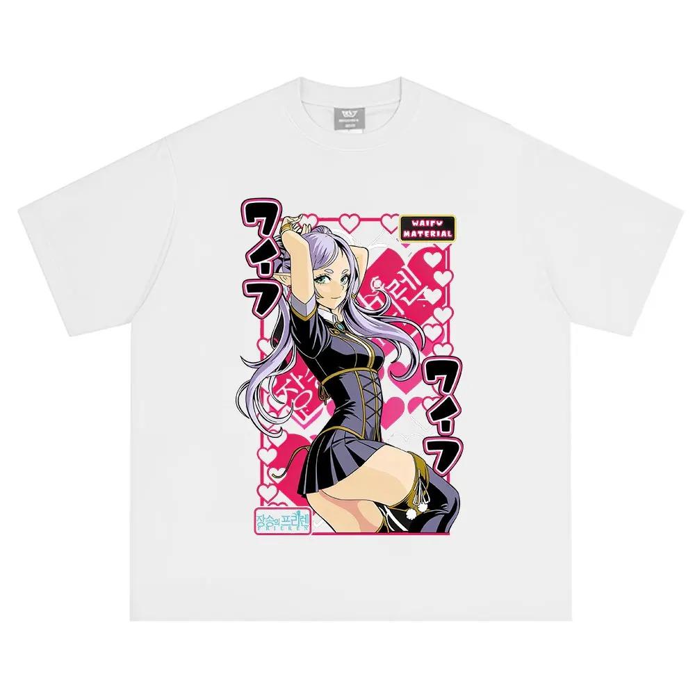 

Retro Anime Streetwear White Oversized T-Shirt Featuring a Waifu-Style Elf Girl Graphic 4XL