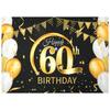 Black Gold Happy Birthday Banner Balloon Flag Adult 30th 40th 50th 60th Birthday Party Decoration Supplies Bunting Anniversary