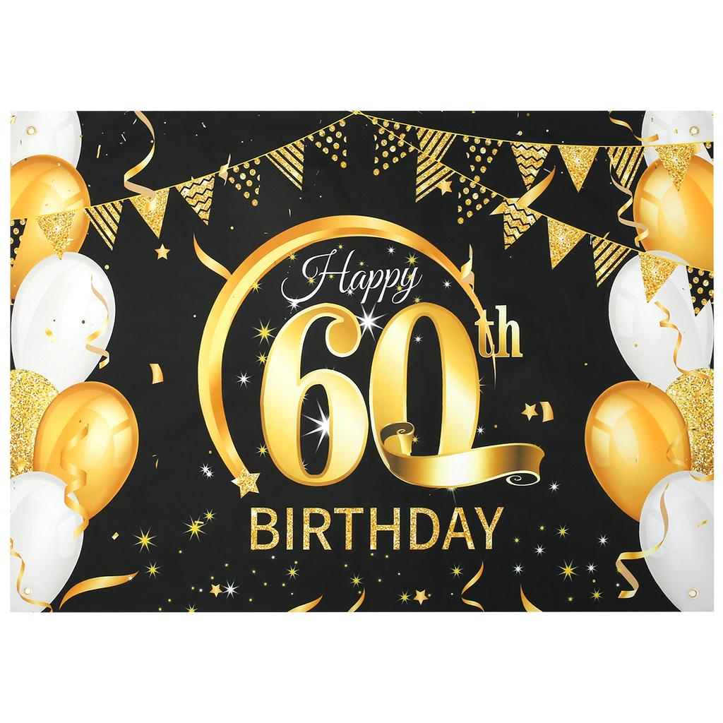 Black Gold Happy Birthday Banner Balloon Flag Adult 30th 40th 50th 60th Birthday Party Decoration Supplies Bunting Anniversary