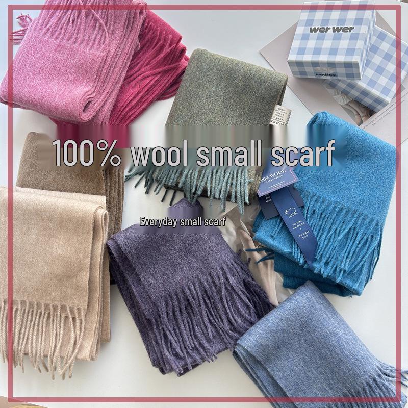 Minimalist Wool Scarf: Soft, Korean-Inspired, Versatile, Solid Color, Warm, and Glutinous.
