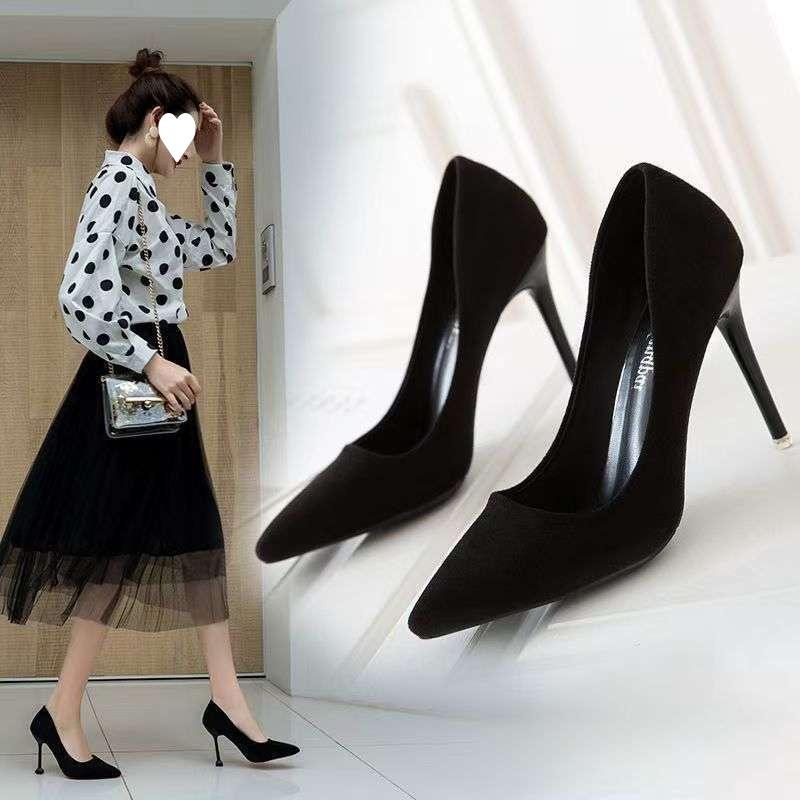 High heels 2025 spring new mid-heeled shoes women's thin heels comfortable work shoes professional single shoes women