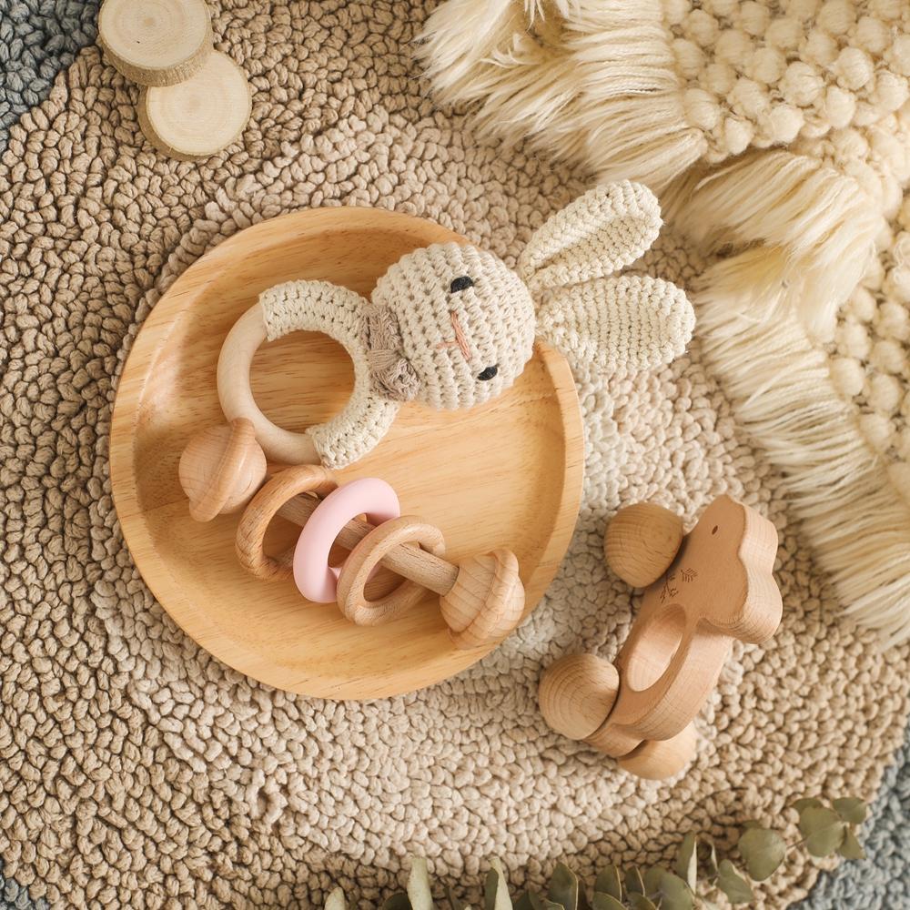 3Pc Baby Rattle Toys Wooden Animal Car And Crochet Rattle Sets Baby 0 12 Months Toys Teething Toys Baby Accessories Baby Toys
