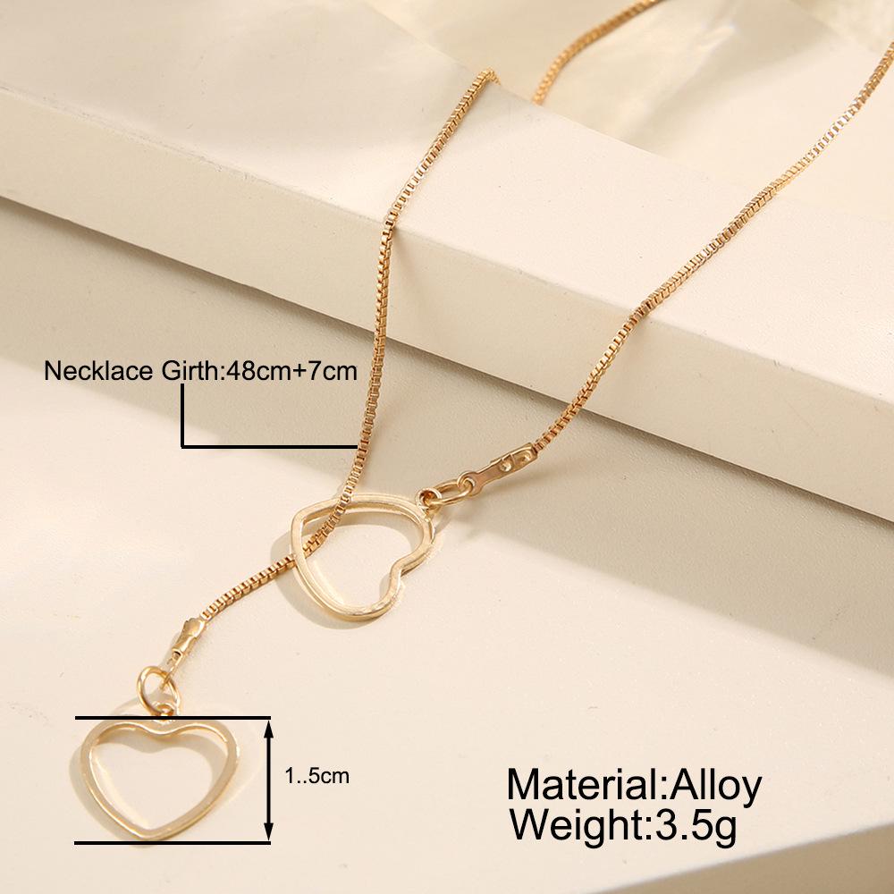 Retro Hollow Heart Pendant Necklace - Simple Y-Shaped Clavicle Chain