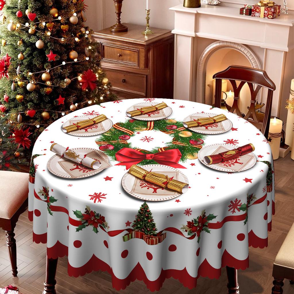 Weihnachten, Schneeflocken-Weihnachtsbaumkranz, Rote Tischdecke, Wasserdichtes Leave-In, Heim Hotel Feiertagsdekoration Tischdecke