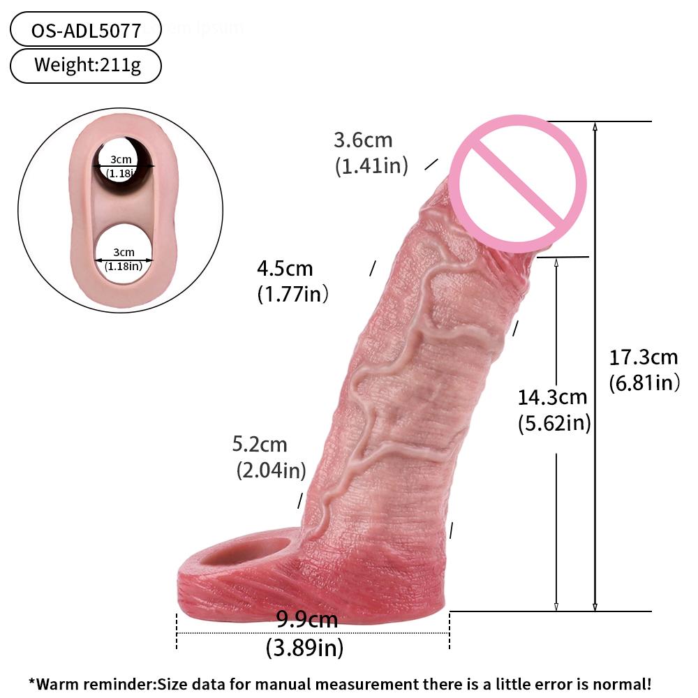 ORALSX Kleine Größe Penisverlängerer 5 Zoll Gliedmanschette Wiederverwendbare Kondom Hohl Dildo Silikon Penisverlängerer für Männer Kleiner Penis