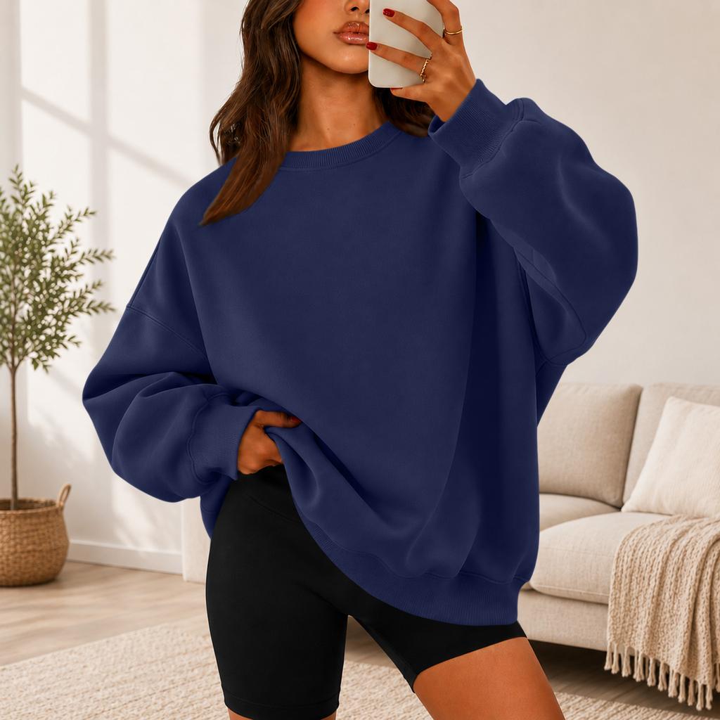 Women's Color Crewneck Sweatshirt Loose Fit Casual Pullover for Everyday Wear