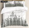 Pine Trees in The Forest Duvet Cover Set Foggy Decorative 3 Piece Bedding Set with 2 Pillow Shams Queen Full Size Warm Taupe