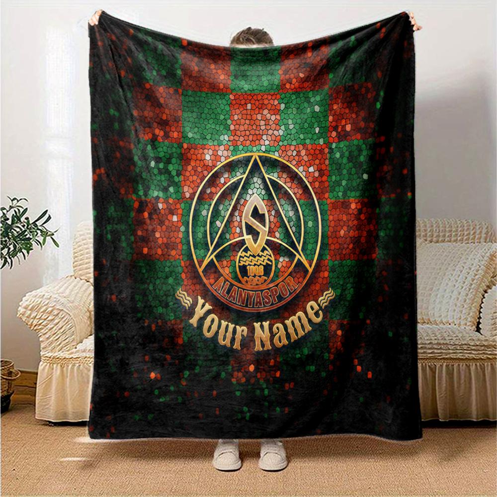 1PC Alanyaspor Custom Name Patterned Flannel Blanket Suitable For All Seasons For Home Decor Warmth And Comfort Gifts Holiday Present