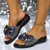 Fashion 2025 Fashion Sequin Bow Slippers Women's New Summer Lightweight Sandals Outdoor Banquet Parties Thick Soled Casual Shoes Durable
