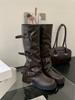 Thick-soled Coffee-colored Long Tube Knight Boots Women's Shoes 2025 New Autumn and Winter Trousers Stacking Boots Medium Tube Thin Long Boots