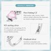 BAMOER 925 Silver Angel Wing Ring for Women Retro Feather Pink Heart Zircon Eternity Band Ring Anniversary Jewelry Gift