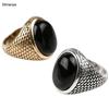 Vintage Punk Men Ring Black Stone Ring Fashion Oval Shape Black Men Ring