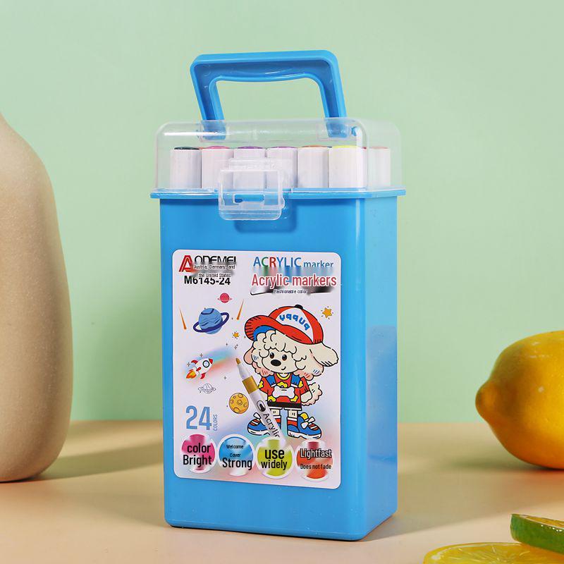 24-Color Acrylic Marker Set: Student DIY Art Pens with Handheld Square Box