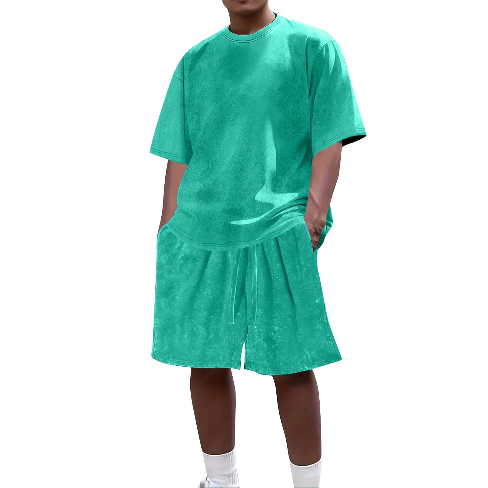 

Men s Summer Casual 2-Piece Outfit Round Men s Neck Short Sleeve Tee Shorts Set M