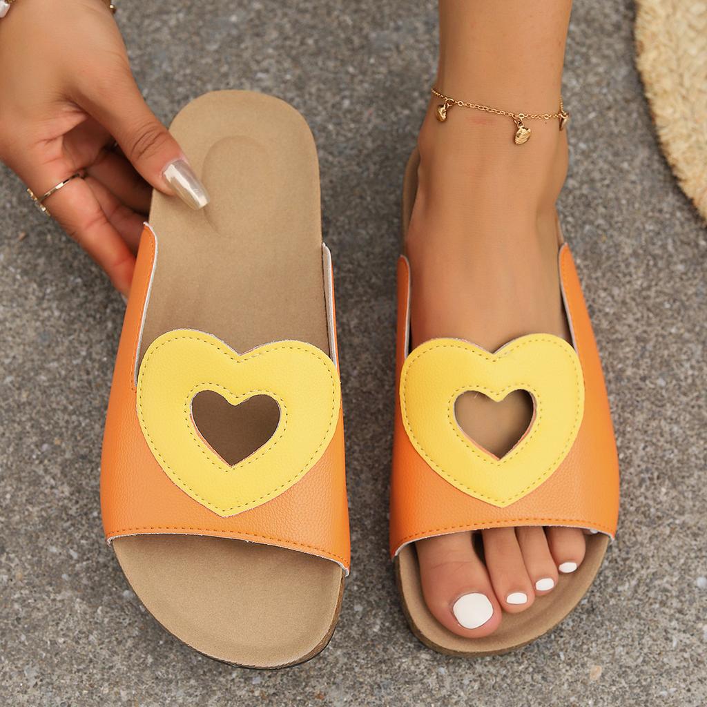 Large Size Flat Bottom Love Shape One-character Slippers Women's 2025 New Foreign Trade Casual Fish Mouth Slippers