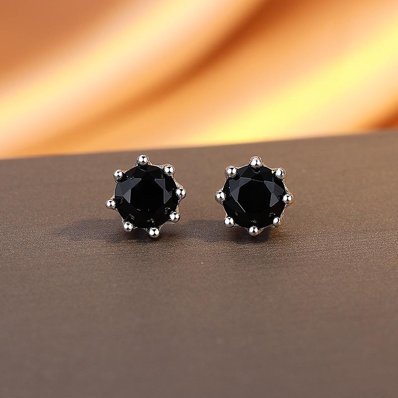 Crown Threaded Earrings Women'S Silver Temperament Simple Black Single Diamond Personalized Men'S Screw Bone Earrings