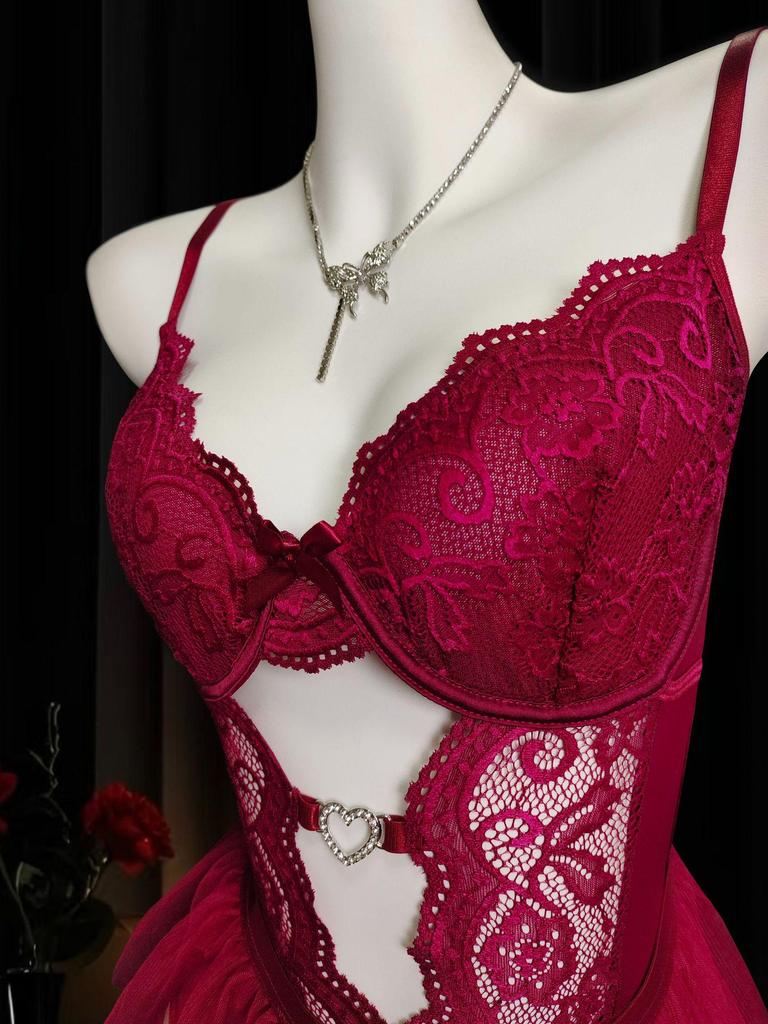 European & American Sexy Lingerie Set: Hollow-Out Bodysuit with Erotic Puffy Skirt