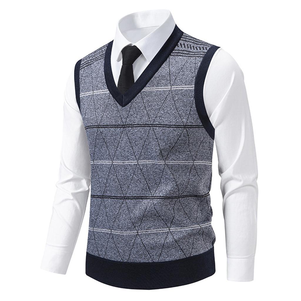 Men's Winter Fleece-Lined Plaid Vest, Pullover, Loose-Fitting Men's Sleeveless Sweater Vest