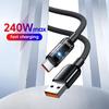 240W Nylon USB Type C Super Fast Charging Data Cable with LED Indicator Light Quick Charge USB C Cords For Samsung Xiaomi Huawei