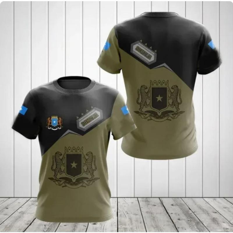 Kinder-T-Shirts für den Sommer, Rundhalsausschnitt, 3D-Muster mit somalischem Flaggenemblem, bedruckt, modisch, lässig, kurzärmelig, für Kinder und Jungen