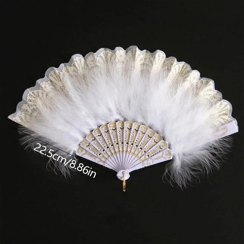 Chinese Style Vintage Retro Foldable Hand Fan Feathers Lace Folding Handheld Fan for Dance Wedding Decoration Party Favor Gifts