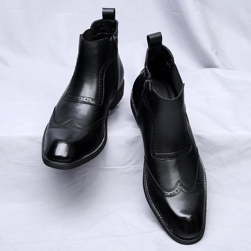 Classic Retro Man Chelsea Boots Men Brogue Leather Ankle Boots Fashion British Style Short Boots Versatile Casual Business Shoes