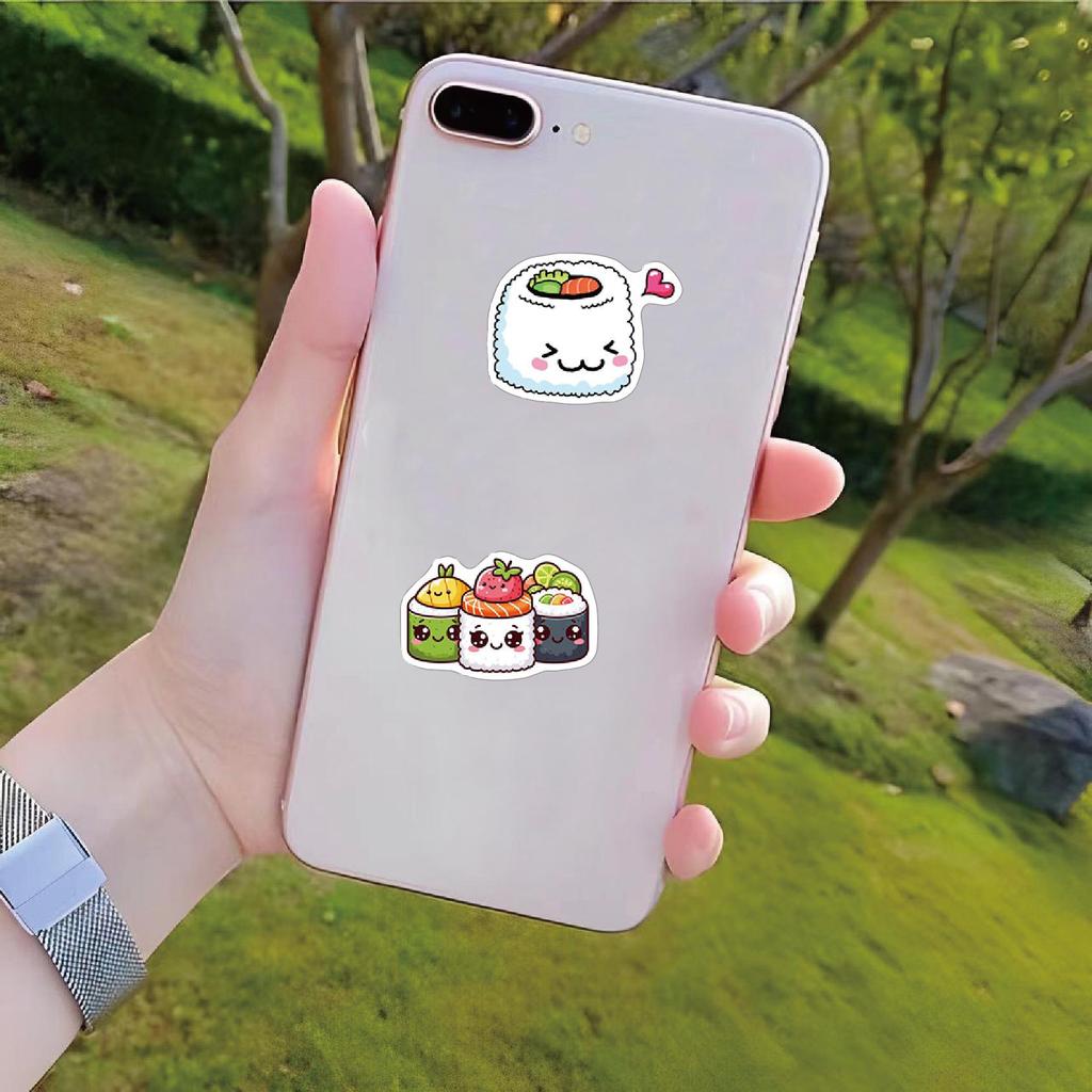50 Blätter - Glänzende japanische Sushi-Cartoon-Aufkleber für DIY-Handyhüllen, Gepäck und Wasserkocher