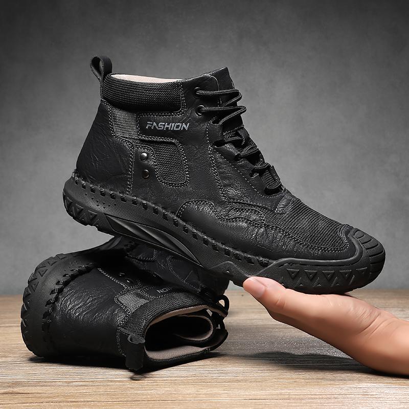

Модная мужская уличная обувь Кожаные низкие повседневные ботинки Обувь для альпинизма и пешего туризма Теплые зимние ботинки для мужчин Высококачественные ботинки на платформе для снега 48 чёрный