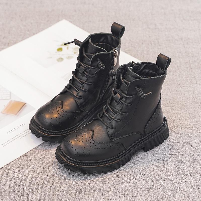 

Girls Martin boots autumn and winter new first-layer cowhide boys short boots children s genuine leather winter boots 30