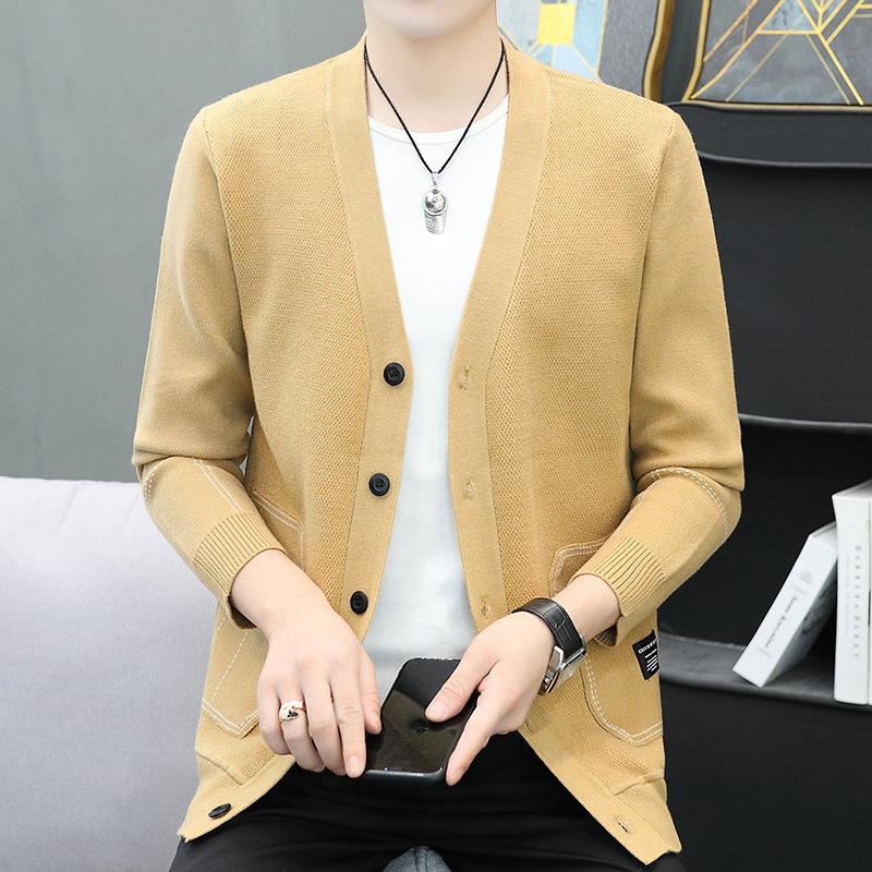 Autumn New Jacket Youth Sweater Pocket V-Neck Knitted Cardigan Men's Casual Thin Fashion Trend