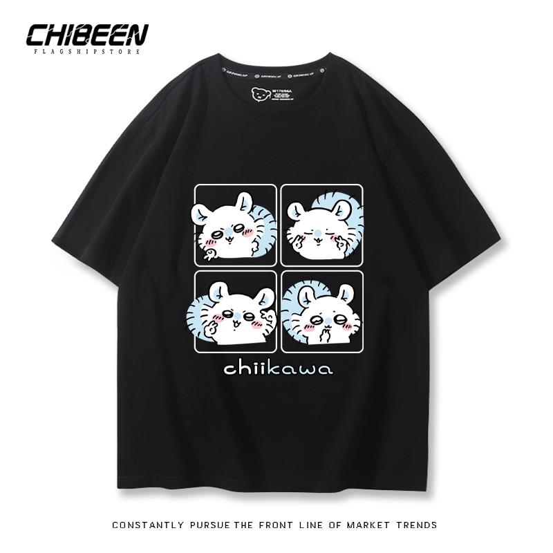Chiikawa Cute Four-cell Pattern T-shirt Summer High Quality 100% Cotton T-shirt Casual Comfortable Loose Men's T-shirt