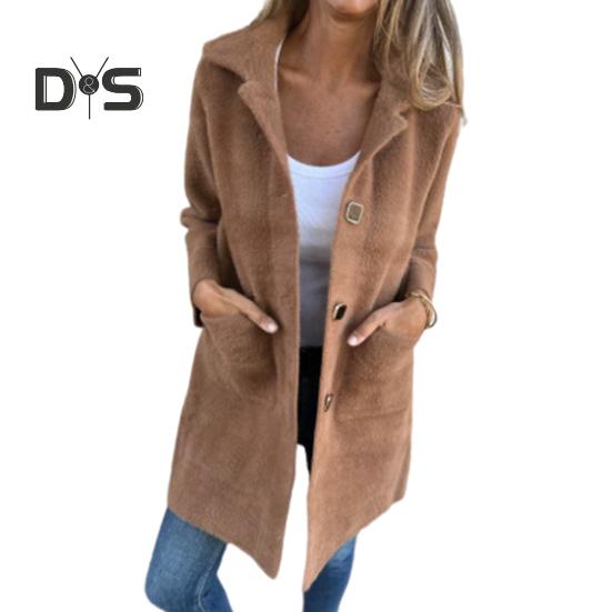 

Женское зимнее пальто, двухстороннее плюшевое однобортное, средней длины, свободная куртка с карманами, с капюшоном, толстая теплая верхняя одежда для поездок на работу, походов, школы M верблюд