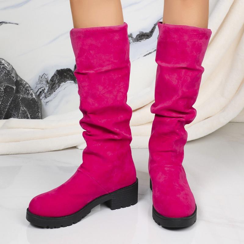 New Shoes: Matte Suede Mid-heel Slimming Plus-size Boots, Long Boots, Women's Chunk-heeled Boots