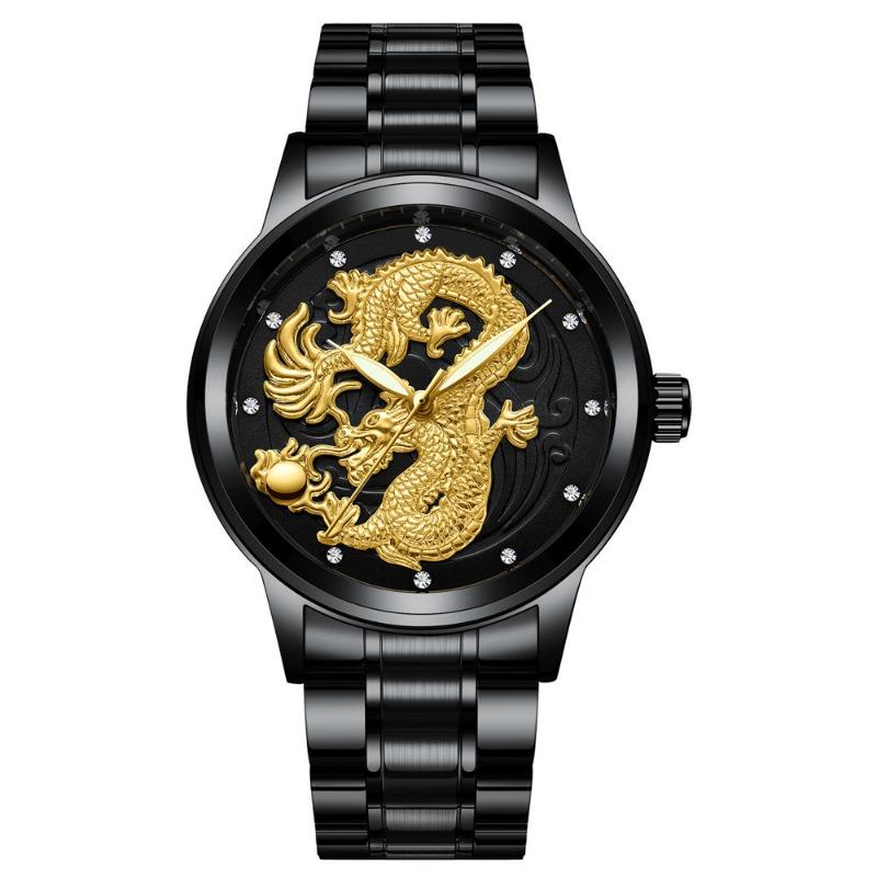 Top Brand Watch Men's Non-mechanical Watch Waterproof Luminous Gold Color Quartz Ultra-thin Steel Strap Dragon and Phoenix Couple Watch