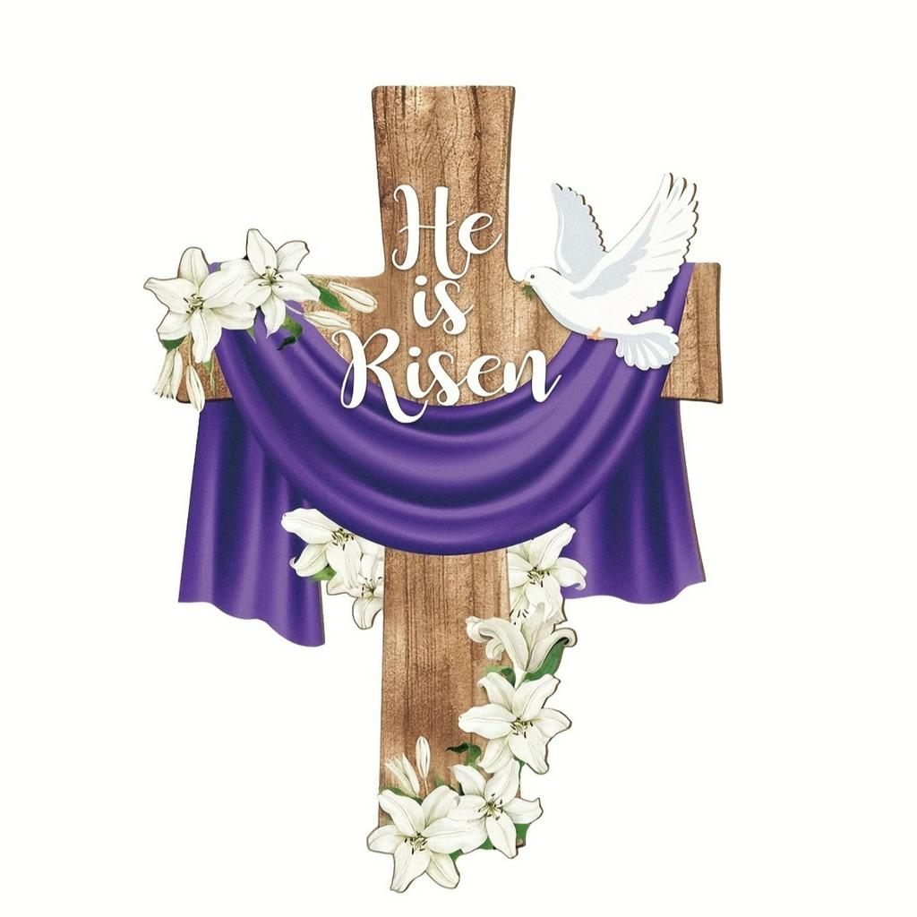 2D Flat 1pc Vintage Elegant Jesus Resurrection Lily Cross Acrylic Brooch, Unique Irregular Shape Prayer Jewelry ,ideal Christmas Gift