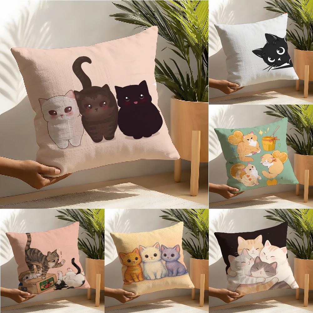 Cute Cartoon Plush Cat 2 Pillow Case Linen Cushion Covers For Decorative Sofa Home Pillows Case Car Chair Pillows Cases