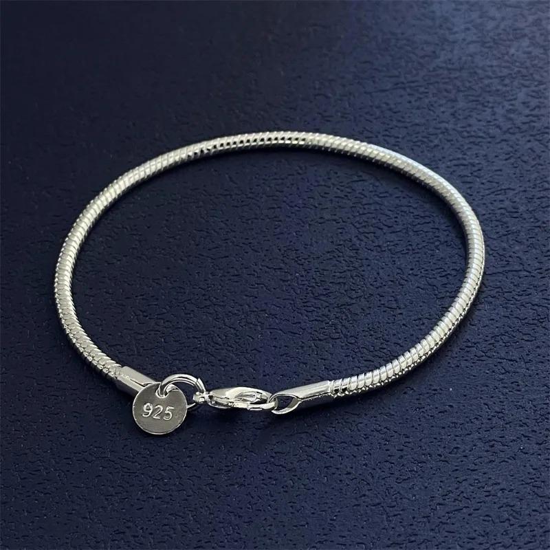 925 Silver 3MM Snake Chain Bracelet For Women Men Unisex Simple Charm Jewelry Gift Wedding Party Fashion
