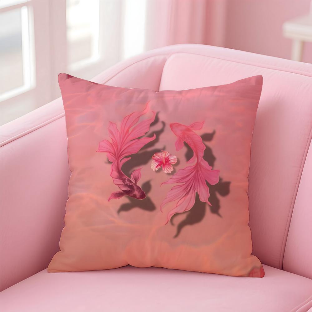 Natural Fun Koi Fish lotus Cushion Cover Pillow Case Soft Skin Friendly Fabric  Concealed Zipper