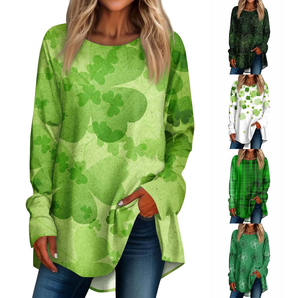 Women's Casual Round Neck St. Patrick's Day Printed Long Sleeve T-Shirt Top