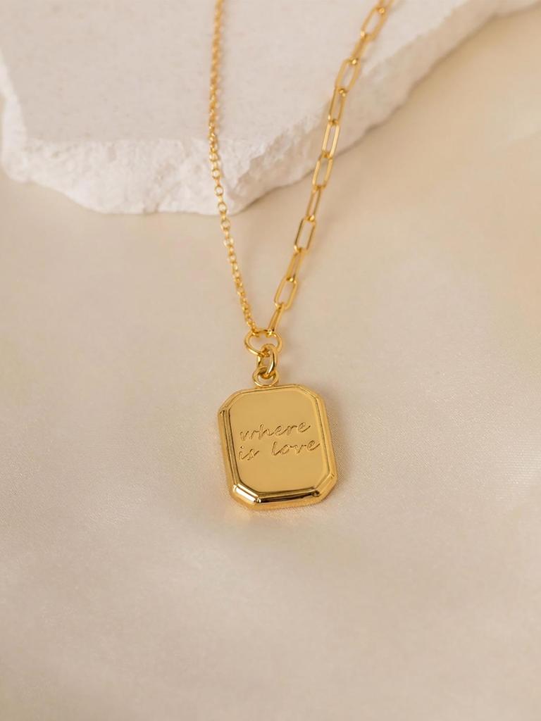 Γαλλικό Στυλ 18 καρατίων Επιχρυσωμένο Ανοξείδωτο Ατσάλι 3D Τετράγωνο Γράμμα Κρεμαστό Κολιέ Choker - Απλά Κοσμήματα