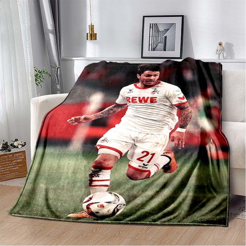 1.FC Köln German Fan Slogan Flannel Throw Blanket, Red White Club Crest & Flame Border Print, Soft Warm Fleece for Bundesliga Football Fans Sofa Bed