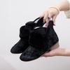 Women's Winter Embroidered Ankle Boots Non-Slip Low Block Heels Snow Booties with Faux Fur Lined Warm Comfortable Fleece Walking Boot Shoes for Women