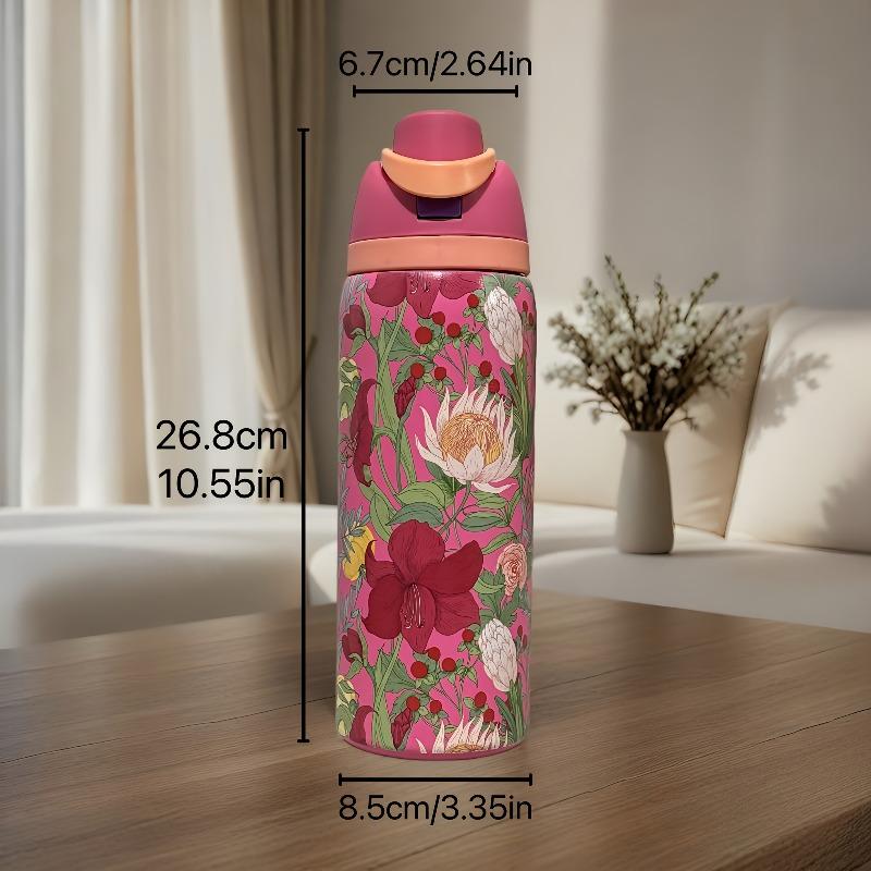 1pcs Floral Insulation Stainless Steel Thermos Bright Summer Garden Design Keeps Drinks Warm or Cold for Home and Outdoor Use
